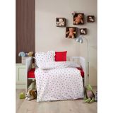 Lüks Ranforce Kumaşından Fırfırlı Kırmızı Kalpli Bebek Nevresim Takımı 100X150