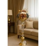 Lüks Saray Model - Latex Aranjman - Metal Gold Saksı - 130 x 40 cm - Çok Renkli