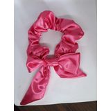 Lüks Saten Saç Tokası, Fiyonklu Scrunchie, Pembe Kırmızı, Saç Acıtmayan