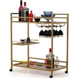 Lüks Servis Arabası & Bar & Dressuar ( Mat Gold - Şeffaf Cam)