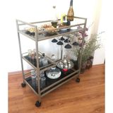 Lüks Servis Arabası & Bar & Dressuar ( Mat Gold - Siyah Cam)