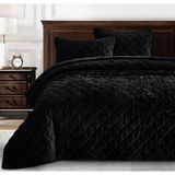 Lüks Siyah Kadife Yorgan Büyük Boy Kral Seti, 3 Parça Peluş Eskitilmiş Kadife Yatak Tüm Sezon Hafif Yorgan Fırçalanmış Mikrofiber Ters Elmas Dikişli K - Renkli - 100 x 100 cm