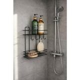 Lüks Siyah Metal 2 Katlı Banyo Rafı Şampuanlık Ve Duş Rafı Askılı Yapışkanlı Duvara Monte Tş-02