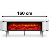 Lüks - Şömineli Tv Sehpası Ünitesi -160 cm - Beyaz Renk Krom Detaylı - Beyaz - Dişbudak - beyaz krom