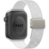 Lüks Sparkle Elmas Manyetik Kayış Apple Watch 1/2/3/4/5/6/se/7/8/9 38/40/41MM -S10(42MM) Kumaş Taşlı - Beyaz - 38-40-41MM