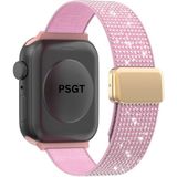 Lüks Sparkle Elmas Manyetik Kayış Apple Watch 1/2/3/4/5/6/se/7/8/9 42-44-45-49MM -S10(46MM) Kumaş Taşlı - Pembe
