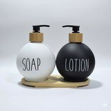 Lüks Tasarım Bambu Standlı 2'li Banyo Sabunluk Seti - Siyah & Beyaz