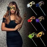 Lüks Taşlı Saplı Maskeli Balo Maskesi Altın Renk 35 Cm (5510)