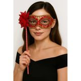 Lüks Taşlı Saplı Maskeli Balo Maskesi Kırmızı Renk 35 Cm P79525s6422
