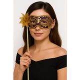 Lüks Taşlı Saplı Maskeli Balo Maskesi Mor Renk 35 cm (4604)