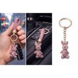 Lüks Taşlı Tavşan Figürlü Anahtarlık – Pembe Kristal Taşlı Çanta & Oto Aksesuarı