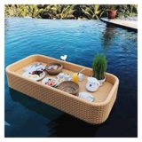 Lüks Yüzer Servis Tepsisi Havuz Tepsisi Masası, Beyaz Rattan Dokuma Yüzer Tepsi 100X50X20cm Dikdörtgen Yüzen Havuz Tepsisi Havuz Partileri için İçecekler ve Yemek Servis Tepsisi (Renk: W (Ye