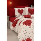 Lüks%80 Pamuklu Çift Kişilik Nevresim Takımı Seti Yorgan Kılıfı Kırmızı Kalp Desen 220X20 - Çok Renkli - 100 x 100 cm