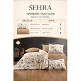 Lüks%80 Pamuklu Çift Kişilik Nevresim Takımı Seti Yorgan Kılıfı Krem Yaprak Desen 200X220 Cm + Lastikli Battal Boy Çarşaf 180X200x30 Cm +2 Y