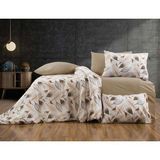 Lüks%80 Pamuklu Çift Kişilik Nevresim Takımı Seti Yorgan Kılıfı Krem Yaprak Desen 200X220 cm - Renkli - 100 x 100 cm