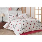 Lüks%80 Pamuklu Çift Kişilik Nevresim Takımı Seti Yorgan Kılıfı LOVE KALP Desen 200x220 cm + Lastikli Battal Boy Çarşaf 180x200x30 cm +2 Yastık Kılıflı 50x70 cm (beyaz, Kalp)