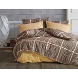 Lüks%80 Pamuklu Çift Kişilik Nevresim Takımı Seti Yorgan Kılıfı LOVE KALP Desen 200x220 cm + Lastikli Battal Boy Çarşaf 180x200x30 cm +2 Yastık Kılıflı 50x70 cm (Kahverengi, Kareli)