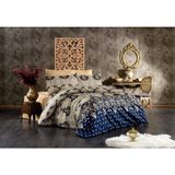 Lüks%80 Pamuklu Çift Kişilik Nevresim Takımı Seti Yorgan Kılıfı LOVE KALP Desen 200x220 cm + Lastikli Battal Boy Çarşaf 180x200x30 cm +2 Yastık Kılıflı 50x70 cm (Lacivert-Toprak, Osmanlı Nakış)