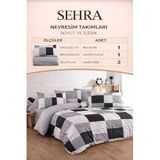 Lüks%80 Pamuklu Çift Kişilik Nevresim Takımı Seti Yorgan Kılıfı Siyah Gri Beyaz Kareli Desen 200X220 Cm + Lastikli Battal Boy Çarşaf 180X200