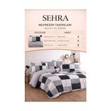 Lüks%80 Pamuklu Çift Kişilik Nevresim Takımı Seti Yorgan Kılıfı Siyah Gri Beyaz Kareli Desen 200X220 cm + Lastikli Battal Boy Çarşaf 180X200X30 cm +2 Yastık Kılıflı 50X70 cm - 001-Renkli - 100 x 100 cm