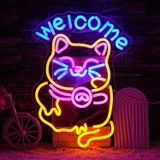 LULANMP Şanslı Kedi Neon Tabela Duvar Dekoru için Sevimli Hoş Geldiniz Neon Kedi Işık Fortune Kedi LED İşaretler Hayvan Işıklı İşaret İş Restoranı Mağaza Duvar Dekoru için (40 x 45 cm)