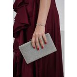 LULE BAGS Gümüş Saten Beyaz Taşlı Abiye Ince Model Kadın Çanta
