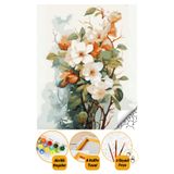 lule home Sayılarla Boyama Numaralı Tuval Seti Fırça Boya Dahil 40x50cm Beyaz Çiçek