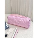 Luli Shop Pembe Çizgili Kapitone Kalemlik – Çok Amaçlı Kumaş Kalem Kutusu ve Organizer Çanta (24X7X7 Cm)