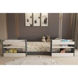 Lullaby Vivian Antrasit-Beyaz Montessori Kitaplıklı - Raflı Çocuk Karyolası - 90 x 190 cm - Antrasit - Beyaz