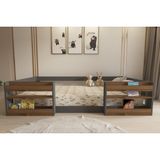 Lullaby Vivian Antrasit-Ceviz Montessori Kitaplıklı - Raflı Çocuk Karyolası - 90 x 190 cm - Antrasit - Ceviz