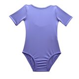 LULLY Kids Kız Çocuk Kısa Kol Sırtı U Model Jimnastik, Bale ve Yüzme Mayosu (Lila, 7-8 Yaş)