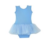 LULLY Kids Kız Çocuk Kolsuz Arkası U Model Tütü Etekli Bale ve Jimnastik Mayosu (Bebe Mavi, 11-12 Yaş)