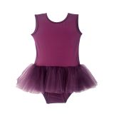 LULLY Kids Kız Çocuk Kolsuz Arkası U Model Tütü Etekli Bale ve Jimnastik Mayosu (Mürdüm, 5-6 Yaş)