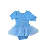 LULLY Kids Kız Çocuk Uzun Kollu Tütü Etekli Bale, Jimnastik ve Antrenman Mayosu (Bebe Mavi, 7-8 Yaş)