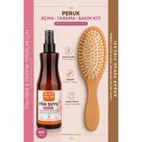 Lulu Bella Fiber & Sentetik Peruklar İçin Kolay Tarama ve Dolaşıklık Açma Seti - 400 ml Fön Suyu + Ahşap Açma Tarağı - Pimli Tarak Fırça & Açma Spreyi