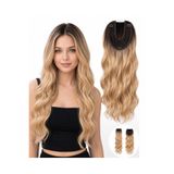 Lulu Bella Kadın Altın Ombre 60 cm Tül Tepelik Dalgalı Çıtçıtlı - 1. Kalite Fiber Sentetik Isıya Dayanıklı Peruk Saç Postiş