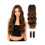 Lulu Bella Kadın Kahverengi 60 cm Tül Tepelik Dalgalı Çıtçıtlı - 1. Kalite Fiber Sentetik Isıya Dayanıklı Peruk Saç Postiş