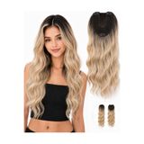 Lulu Bella Kadın Sarı Ombre 60 cm Tül Tepelik Dalgalı Çıtçıtlı - 1. Kalite Fiber Sentetik Isıya Dayanıklı Peruk Saç Postiş