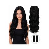 Lulu Bella Kadın Siyah 60 cm Tül Tepelik Dalgalı Çıtçıtlı - 1. Kalite Fiber Sentetik Isıya Dayanıklı Peruk Saç Postiş