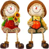 Lulu Home Sonbahar Figürleri, 2'li Set Reçine Korkuluk Rafı Sallanan Ayaklar, Meyve Hasat Heykeli Pencere Eşiği Mutfak Masa Üstü Sonbahar Ev Dekorasyonu