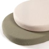lulumoon Muslin Beşik Çarşafları - Dikdörtgen, Kum Saati veya Oval Beşik Yatağı için Evrensel Pamuklu Bebek Çarşafları (Zeytin ve Krem)