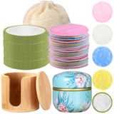 Lulurose Yeniden Kullanılabilir ve Yıkanabilir Makyaj Temizleyici Pedler (40'lı Paket) ve Bambu Tutucu ve Dekoratif Saklama Teneke ve Yıkanabilir İpli Çamaşır Torbası | Tüm Cilt Tipi Cilt Bakım Seti Yüz
