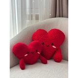 Luma Desingss Örgü Kalpli Yastık - Puffy Yastık - Sevgililer Günü Kalpli Hediye Yastık - Love Yastık 2 Adet - Kırmızı - 30 x 30 cm