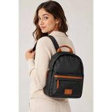 lumberjack Basics Kadın Siyah Sırt Çantası Taba Detaylı Günlük Fermuarlı Çanta 33x30x12 cm