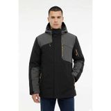 lumberjack Erkek Siyah Gri Kışlık Outdoor Mont - Su Rüzgar Geçirmez Kapüşonlu Mont