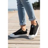 lumberjack Kadın Siyah Sneaker - Kanvas Günlük Ayakkabı - Beyaz Tabanlı Sokak Stili B-1
