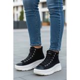 lumberjack Siyah Canvas Tasarım High-Top Sneaker - Boy Uzatan Kalın Tabanlı Kadın Bot