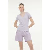 lumberjack W-CT130 BASIC V NECK T-SH Lila Kadın Kısa Kol T-Shirt