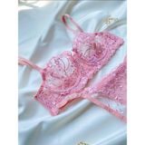 Lumenia Desenli Pembe Sütyen Takımı, Kadın Iç Giyim, Kadın Sexy Iç Çamaşırı,günlük Fantazi Iç Çamaşırı. - 75B - Pembe - Şeffaf