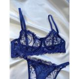 Lumenia Lacivert Brode Sütyen Takım, Kadın Sexy Iç Çamaşırı,bayan Dantel Tül Fantezi Iç Çamaşırı - 75B